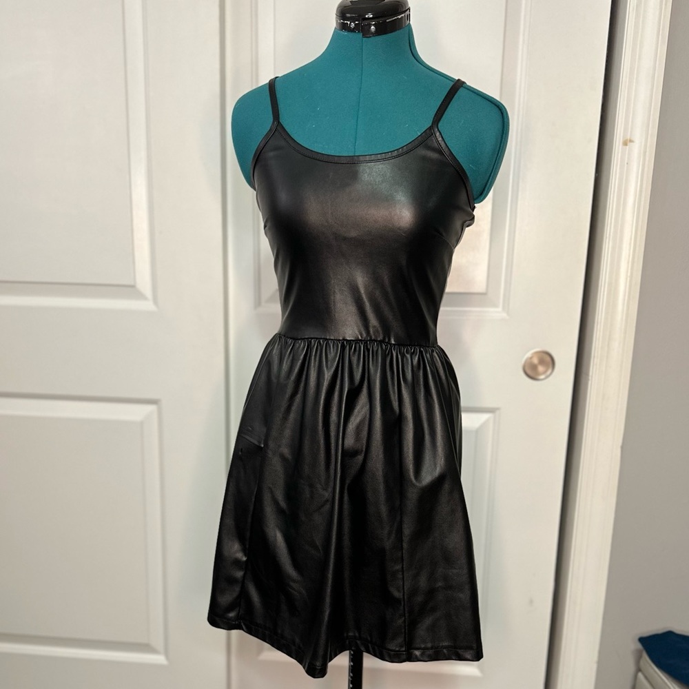 Adam Levine leather aline dress with thin straps and pleated skirt Size XS